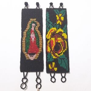 Beaded Handmade Bracelet Guadalupe Virgin Yellow Rose Mexican Artisanal Jewelry